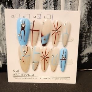 Blue and Cream Press-On Nails